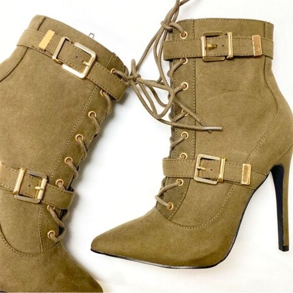 NWOT Shoedazzle Maxwell Olive Green Lace Up Bootie - Picture 8 of 9